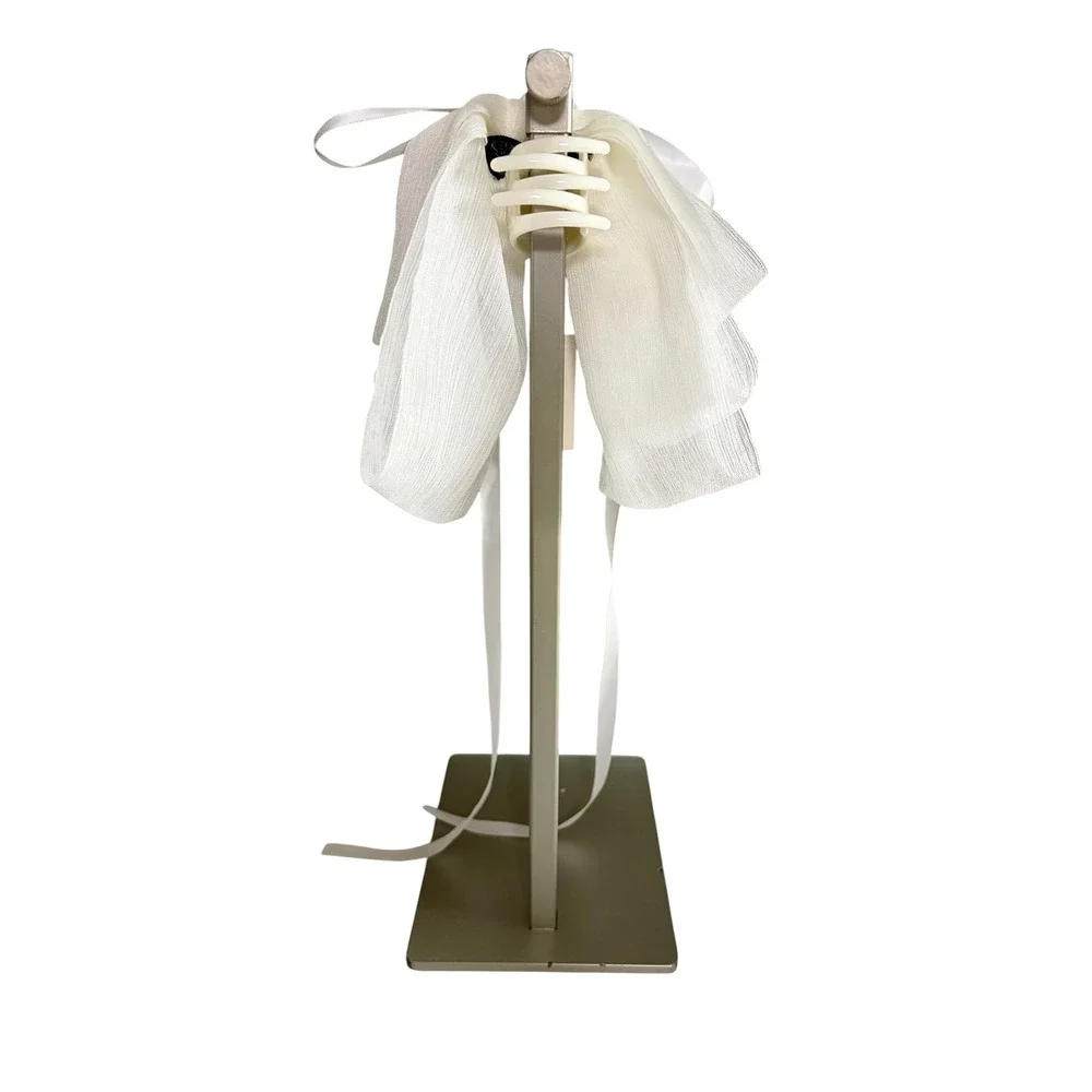 Francescas White Chiffon Satin Layered Bow Hair Claw Clip Bridal Coquette New